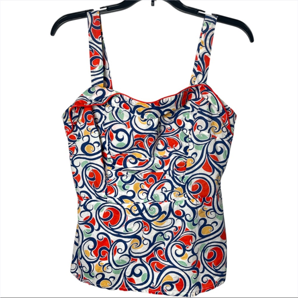 Cabi Women’s Size 6 Mod Print Fitted Tank Top 100% Cotton Colorful Y2K Retro